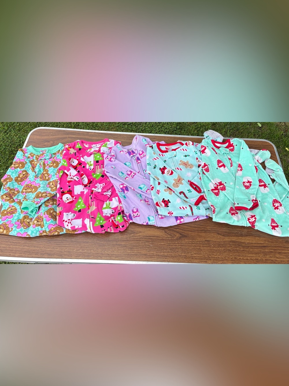 4t Toddler Girls Super Soft Fleece Zip up Footed Pajamas Cute Lot of 5